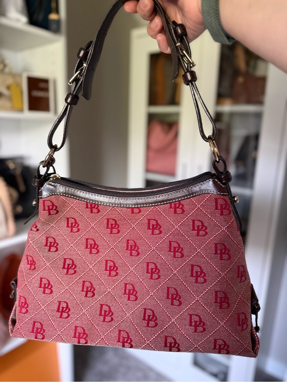 Dooney & Bourke Red and Black Logo Shoulder Bag - Picture 6 of 10